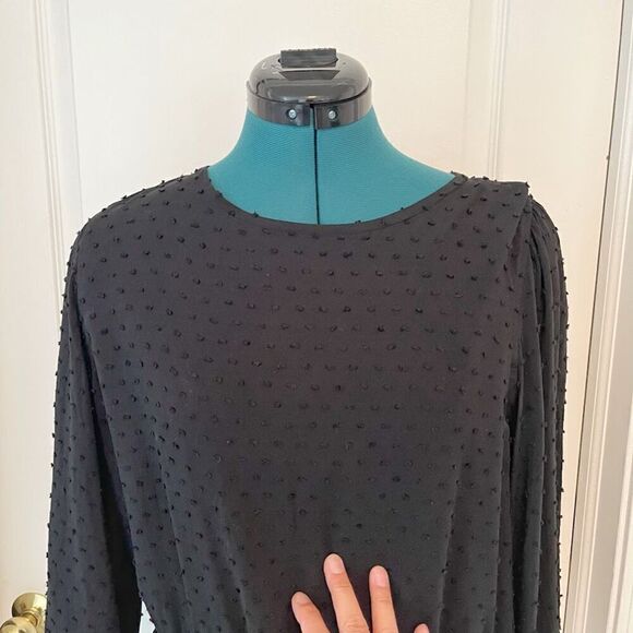 GAP Crew Neck Polka Dot Textured Long Sleeve Lined Peplum True Black Blouse - Picture 8 of 13